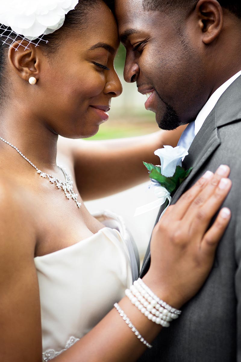 Wedding couple smiling after reception