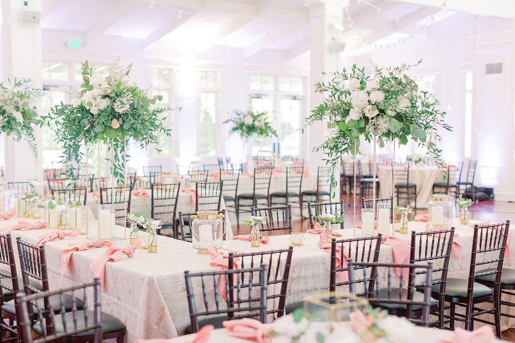 Tables decorated for wedding reception